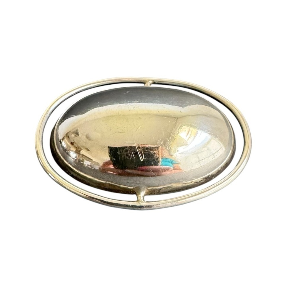 Vintage Taxco Modernist Brooch Oval Sterling‎ Silver Contemporary Pin Mexico 925